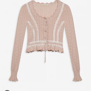 For Love And Lemons Pink beige Scalloped cream Cardigan Sweater